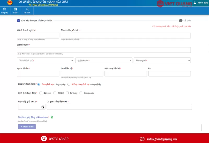 c&ocirc;ng bố mục đ&iacute;ch sử dụng, khai b&aacute;o h&oacute;a chất